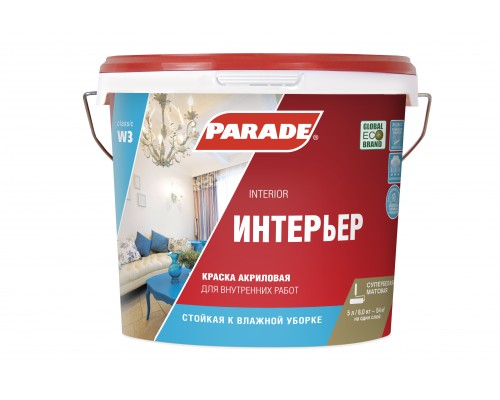 Краска акрил. PARADE W3 влагостойкая Бел.мат. 5л
